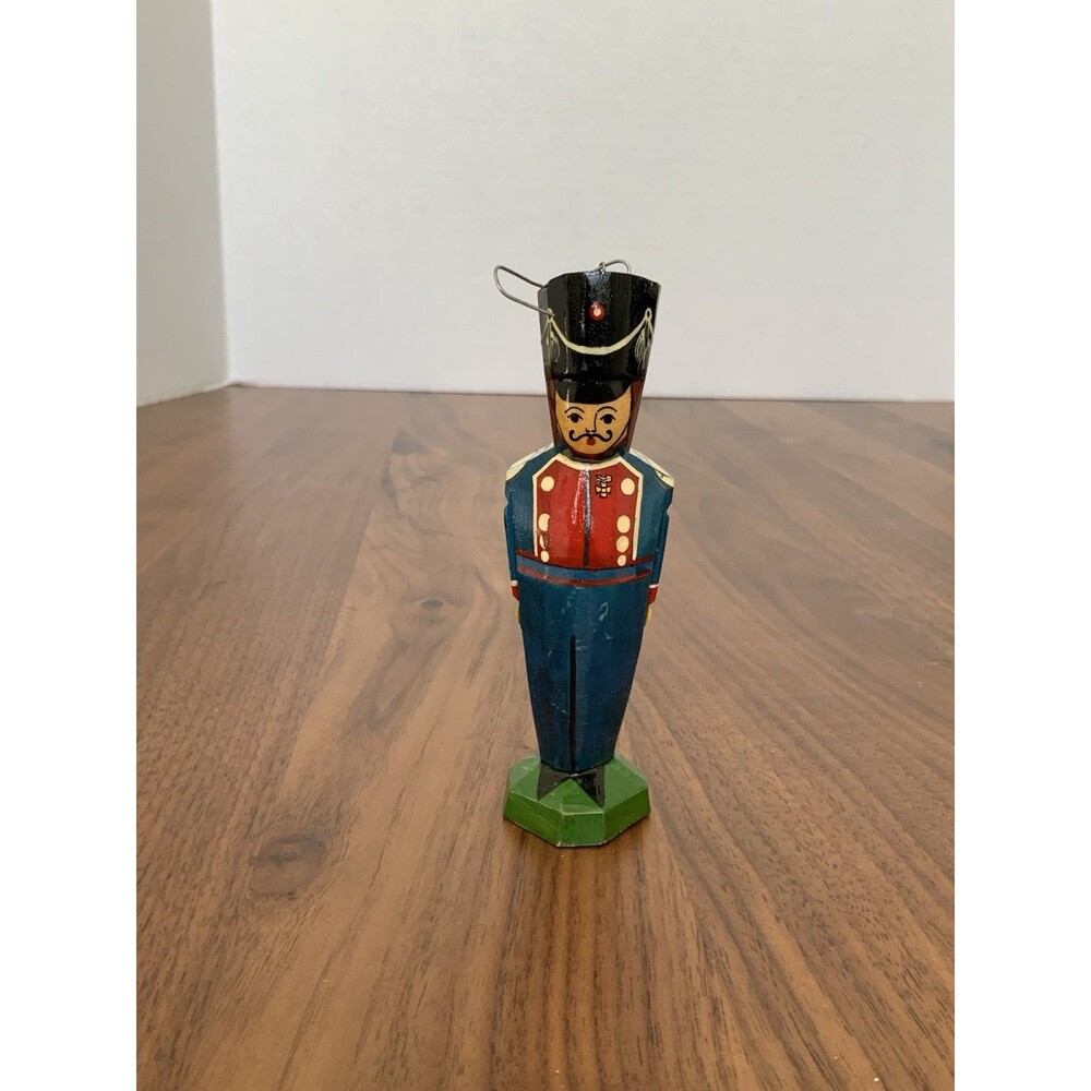 Vintage Russian Wooden Christmas Ornament Hand Carved Painted Signed Folk Art